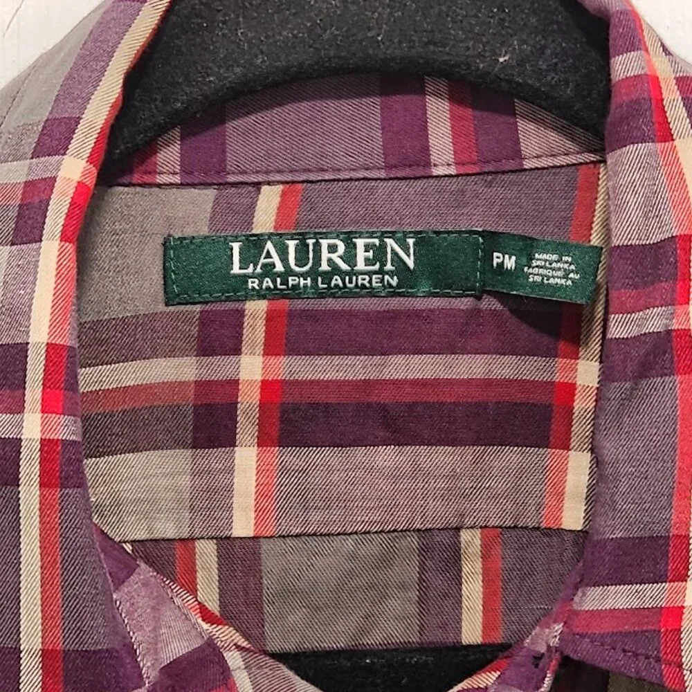 Lauren Ralph Lauren Plaid Button Down Shirt Women's Size Petite Medium - Picture 3 of 8